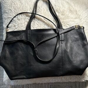 Banana Republic Black Leather Handbag with Gold Accents
